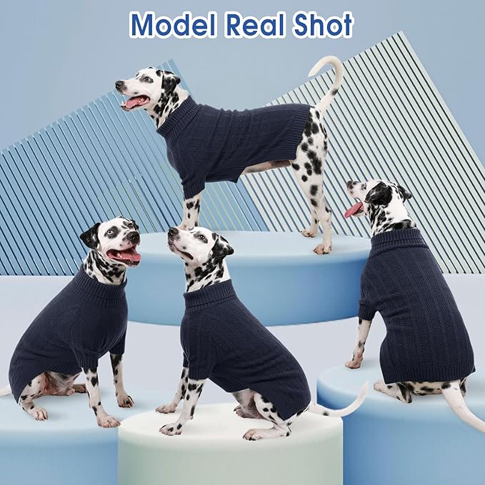 Queenmore Small Dog Sweaters for Small Dogs Girls Boys,Xmas Sweater,Turtleneck Knitted Sweater for Dogs Cats,Cold Weather Pullover for Male Female,Soft Sweaters Pet Apparel(Dark Navy,S)