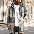 Mens Long Cardigan Hoodies Full Zip Fleece Lined Jackets Fashion Knitted Color Block Hooded Coat with Pockets