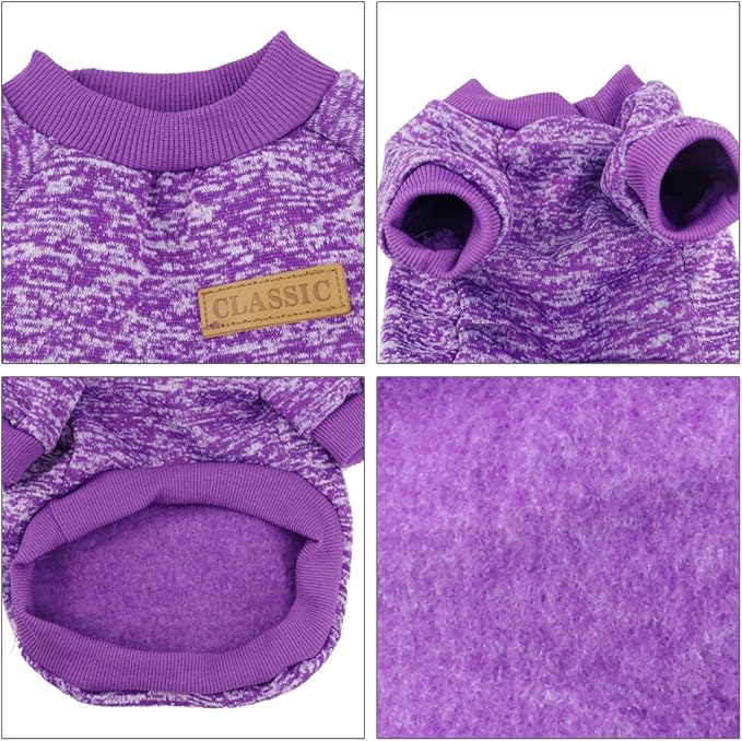 Idepet Pet Dog Classic Knitwear Sweater,Fleece Coat for Small,Medium,Large Dog,Warm Pet Dog Cat Clothes,Soft Puppy Customes 2 Color (XS, Purple)