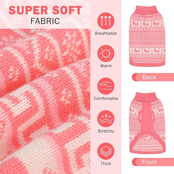 SCENEREAL Turtleneck Dog Sweater for Small Medium Large Dogs Girls Boys, Knit Pet Pullover Puppy Clothes Cold Weather Coats, Holiday Outfits Sweatshirt for Christmas, Pink S