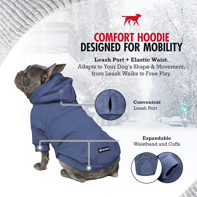 Tuff Pupper Dog Hoodie | Premium Quality 100% Organic Cotton | Ultra Soft Interior for Superior Comfort | Elastic Cuffs & Drawstring for Warmth | Stretch Fit Suitable for All Breeds (Blue, M)