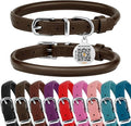 BRONZEDOG Rolled Leather Dog Collar for Small Medium Large Dogs with QR ID Tag (S: 12-14 Inch, Coffee Brown)