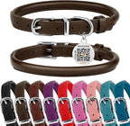 BRONZEDOG Rolled Leather Dog Collar for Small Medium Large Dogs with QR ID Tag (M: 14-16 Inch, Coffee Brown)