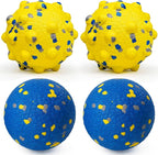 Dog Tennis Balls for Aggressive Chewers, Indestructible Durable Bouncy Interactive Toy for Dogs Fetch Game Lightweight Floating Outdoor Training(2 Yellow Point+ 2 Blue Circle Large)