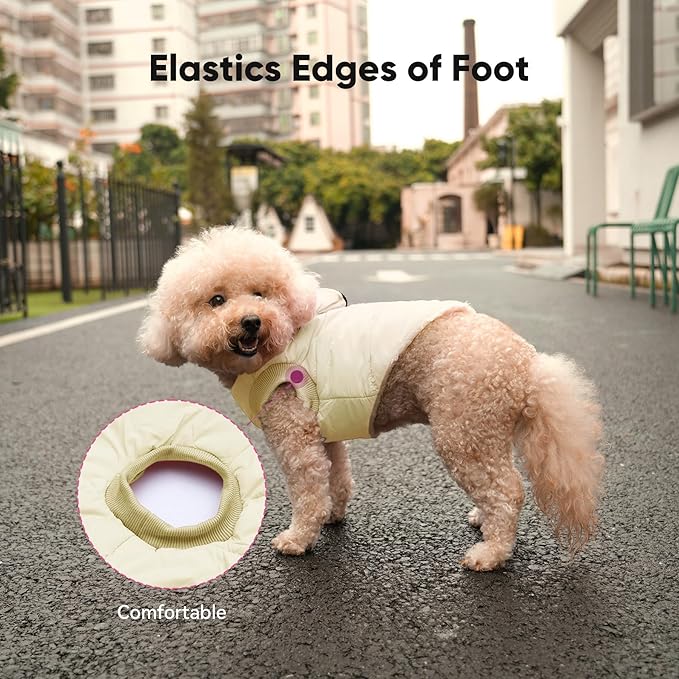 Fleece Lining Dog Hoodie with Harness Built in,Extra Warm Medium Dog Jacket in Winter Doggie Coats with Hooded,Light Yellow L