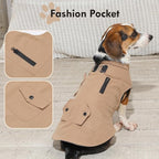 Workwear Style Dog Coats with Harness Built in for Small Dogs Windproof Warm Puppy Jacket with Storage Pockets for Cold Winter,LightBeige XXXL