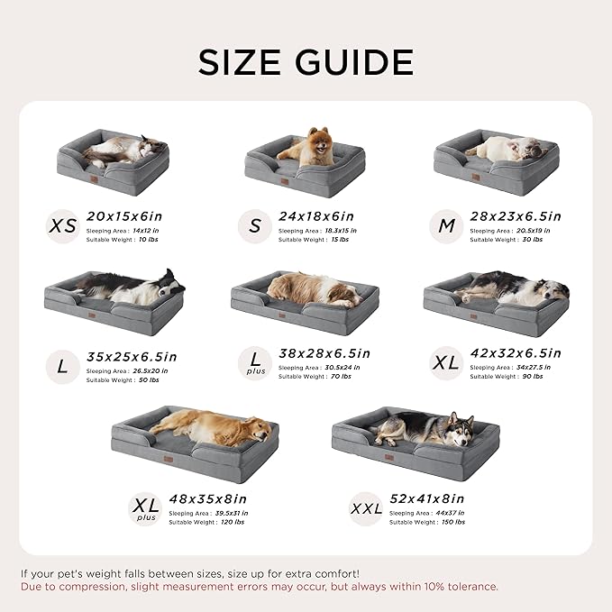 Bedsure XXL Orthopedic Dog Bed for Extra Large Dogs - Washable Giant Dog Cat Bed Waterproof, Comfort Dogs Couch Sofa with Washable Removable Cover, Pet Bed with Nonskid Bottom, Dark Grey, 52"