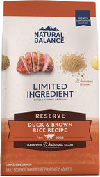 Natural Balance Limited Ingredient Adult Dry Dog Food with Healthy Grains, Reserve Duck & Brown Rice Recipe, 4 Pound (Pack of 1)