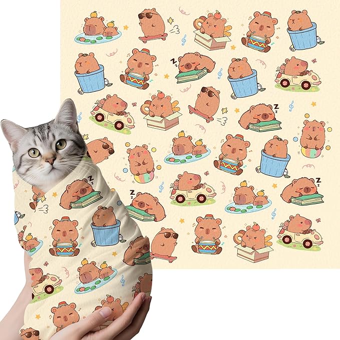 27.6" Cat Grooming Wrap, Self Adhesive Cat Wrap for Cutting Nails, Anti-Escape Calming Cat Swaddle Wrap for Medicine Ear Cleaning, Anti-Scratch Cats Burrito Restraint Blanket, Pet Tool (6-10 lbs)