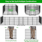 Square Steel Pipe Dog Fence Outdoor 16 Piece Panels 40" Height Anti-Rust Heavy Duty Dog Playpen with Doors Portable for Yard RV Camping, Total 36FT, 103 Sq.ft, Snowy Black