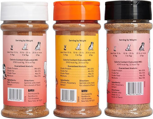 Barkbox Beef, Chicken, Ham Dog Treat Topper - High Protein Ingredient Meal Mixer, Rosemary Extract for Large & Small Breeds, Elevate Food Dining, Shake & Pour for Bowls (Pack of 3)