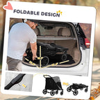PawHut Dog Stroller for Large Medium Small Dogs up to 66 Lbs. 23.5" in Body Length, One-Click Foldable Pet Cat Stroller with Storage, Shock Absorption Wheels, Mesh Window, Safety Leash, Gray