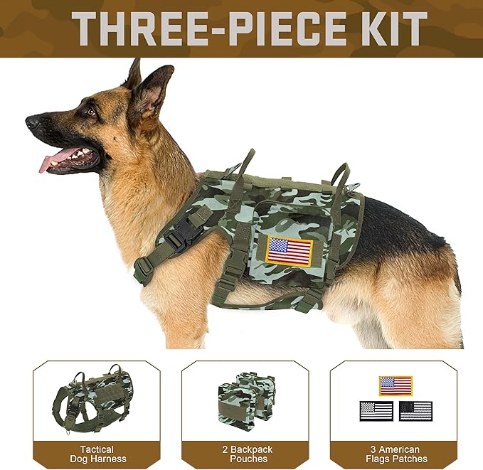 Forestpaw Dog Harness Medium Sized,Tactical Dog Harness with Handle,No Pull Military Style Service Dog Vest with Pockets Adjustable for Medium Large Dogs,Camouflage Green,Chest 15.5-25.5"