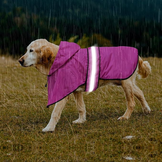 Waterproof Dog Raincoats - Hooded Raincoats for Dogs, Adjustable Reflective Dog Rain Coat, Windproof Dog Rain Jacket Pet Rain Slicker Poncho for Small, Medium, Large Dogs (Large, Pink)