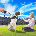 Retractable Heavy Duty Dog Leash - 16FT Pink, Tangle-Free Nylon Tape, Anti-Slip Handle, Waste Bag Dispenser for Small Dog or Cat up to 26 lbs