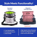 Dog Treat Pouch, Durable Oxford Polyester, No-Spill Magnetic Closure, Treat Pouches for Pet Training with Metal Clip, Waist Belt, Adjustable Strap, Poop Bag Dispenser (Light Pink)