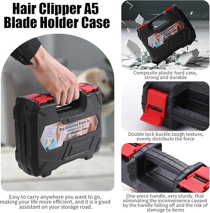 7 Pack Detachable Dog Grooming Steel Blades with Blade case Holder,Compatible with Andis,Oster A5,Wahl KM-10 Series,Cutting Length 1/100" to 1/2"(10+30+40+7FC+5FC+4FC+3-3/4FC-black)
