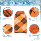 KOOLTAIL Fall Dog Sweater Pet Knitted Clothes - Classic Plaid Pullover Turtleneck Thanksgiving Dog Sweaters with Leash Hole, Thick Cold Weather Pet Outfits for Small Medium Large Dogs Cats Puppy L
