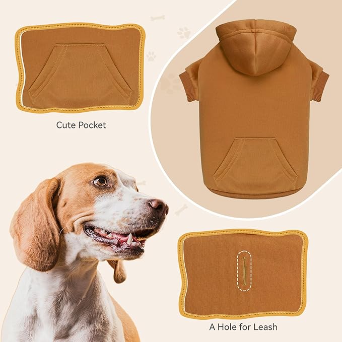 Dog Sweaters for Small Dogs Dog Hoodie Dog Sweater Solid Soft Brushed Fleece Dog Clothes Dog Hoodie Sweatshirt with Pocket(Coffee-S)