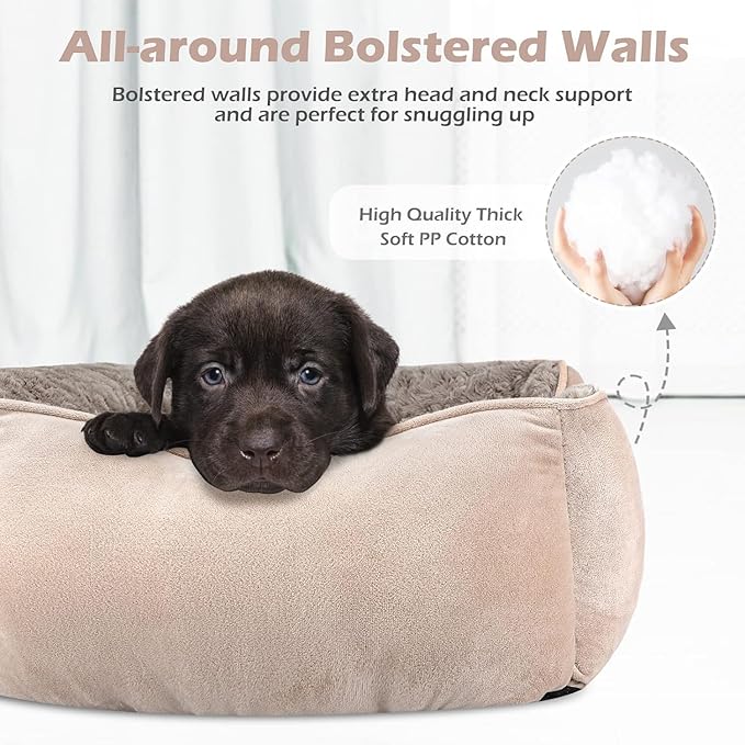 INVENHO Large Rectangle Orthopedic Dog Bed for Medium Small Dogs, Washable Soft Calming Puppy Sleeping Cuddler With Anti-Slip Bottom L(30"x24"x9")