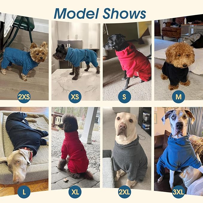 ROZKITCH Small Dog Fleece Pajamas, Pet Windproof Warm Cold Weather Jacket Vest Cozy Jumpsuit Apparel Outfit Clothes for Small Medium Large Dog Walking Hiking Sleep Red S