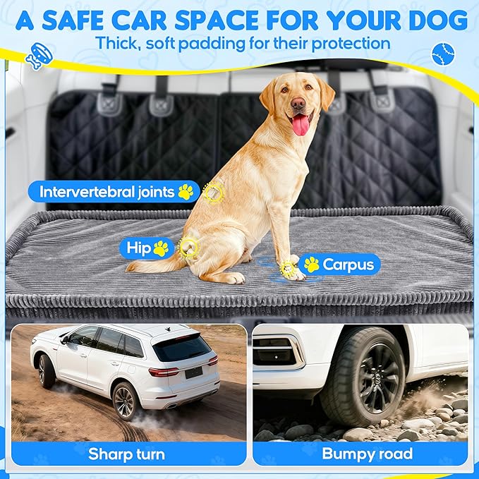 Loiion Dog Car Bed, Non-Slip Backseat Extender Pet Mat, Removable Washable Dog Bed for SUVs, Sedans & Trucks, Anti-Slip Travel Bed for Dogs, Easy Clean & Scratch-Proof & Comfort (50"x24.6")