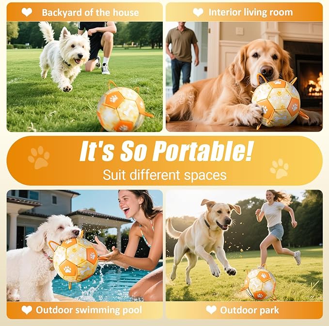 Size 3 Interactive Dog Football with Strap,Orange & Yellow, Eye-Catching Paw and Bones Design, Ideal Outdoor Training Pet Toy, Perfect Choice for Medium & Large Dogs' Playtime
