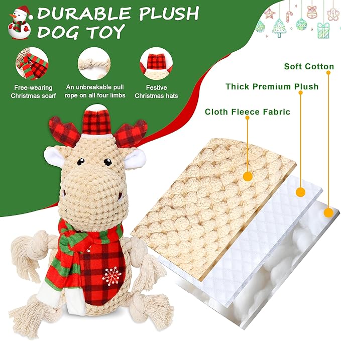 Christmas Dog Toy, Large Dog Toy, Tug of War Toys Dog Chew Toy, Squeaky Dog Toys, Durable Dog Toys for Small/Medium/Large Doys