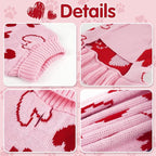 cyeollo Dog Sweater Dress Dog Clothes Pullover Turtleneck with Leash Hole Heart Pattern Holiday Outfit Female Pet Apparel Valentine Sweater for Medium Large Dogs
