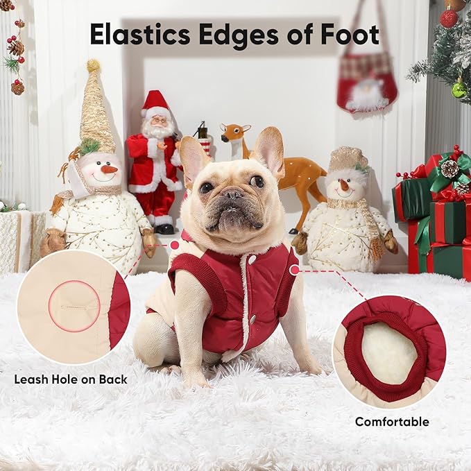 Fleece Lining Extra Warm Dog Hoodie in Winter for Large Dogs Jacket Pet Coats with Hooded,Beige and Red XL
