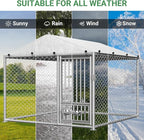 Rovibek 6.7'×6.7' Outdoor Dog Kennel with Roof, Outside Dog Kennel with Waterproof Sunproof Cover, Dog Kennels Outdoor and Enclosure with 2 Stainless Steel Bowls
