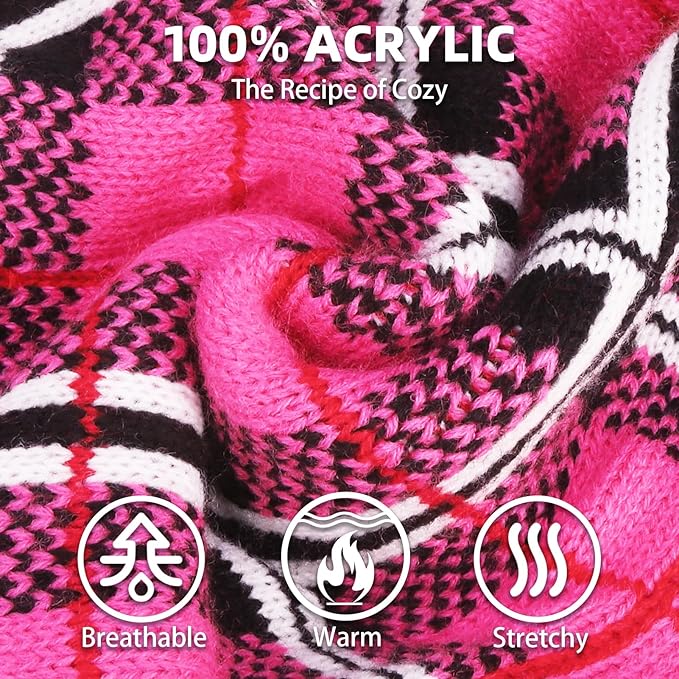 PUPTECK Dog Sweaters for Large Medium Small Dogs - Fall Classic Plaid Style Puppy Holiday Winter Coat Clothes Warm, Fuschia, XL