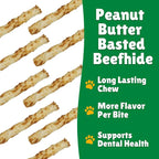 Lucky Premium Treats Peanut Butter Basted Rawhide – All-Natural Rawhide and Peanut Butter Dog Treats for Extra Small Dogs, Gluten Free Premium Toy Breed Dog Treats (200 Chews)