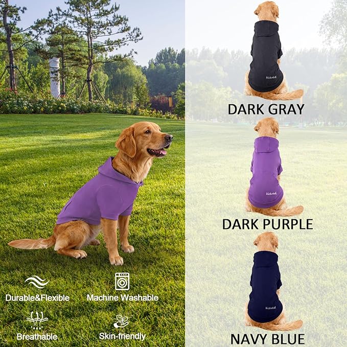 Basic Dog Hoodie Sweatshirts, Pet Clothes Hoodies Sweater with Hat and Leash Hole, Soft Cotton Outfit Coat for Large Medium Small Dogs, Purple (Large)