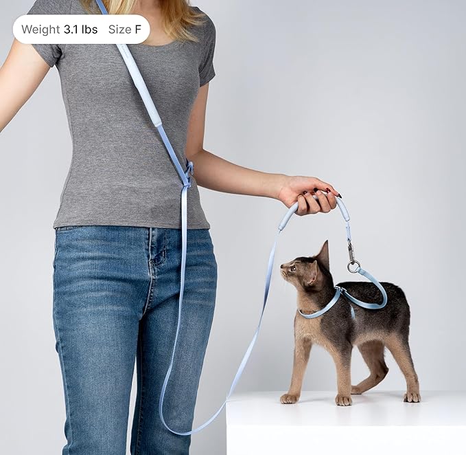 Cat Harness and Leash Set, Lightweight Escape Proof Cat Harness Leash with Padded Handle, Adjustable Cat Leash and Harness for Kitten Small Large Cats Walking Training (Linen, L)