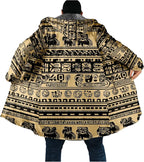 Mens Aztec Print Hoodie Heavyweight Cotton Fleece Jacket Zip Up Warm Long Sleeve Hooded Winter Midi Coat