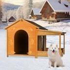 Merax 60.2" Wooden Dog House Outdoor with Insulated Liner for Winter, Extra Large Breed Outside Kennel with Weatherproof, Asphalt Roof, Elevated Floor, Fencing and Porch, for Medium & Large Dogs