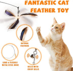 JXFUKAL Cat Wand Toys, Interactive Cat Toys with 3 Feather Refills, 29'' Flexible Steel Wire, Sturdy Wood Handle & Bell for Kitty Kitten, Cat Toys for Indoor Cats Teaser Cat String Toy