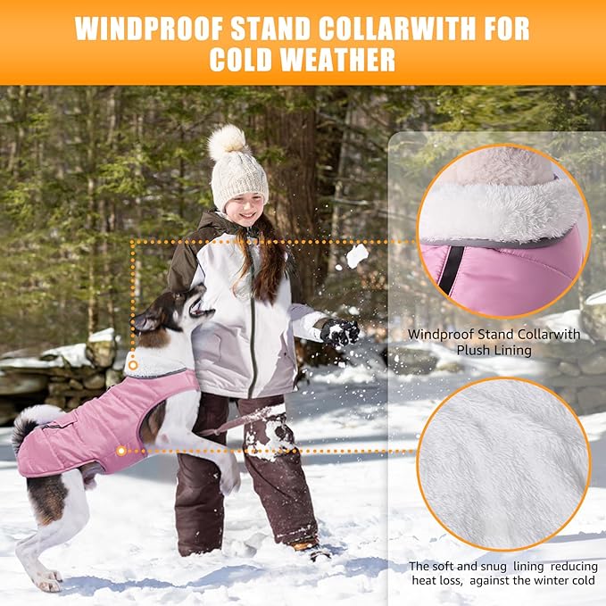 iBuddy Dog Winter Coats with Fleece Vest,Waterproof Warm Dog Snow Jacket Windproof, Reflective Adjustable Pet Dogs Cold Winter Coat for Dogs Girl Boy