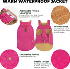 Dog Winter Coat, Waterproof Warm Dog Jackets for Large Dogs Boy, Adjustable Pet Vest Windproof Cold Weather Clothes Dogs Snowsuit with Leash Hole, Rose Red XX-Large