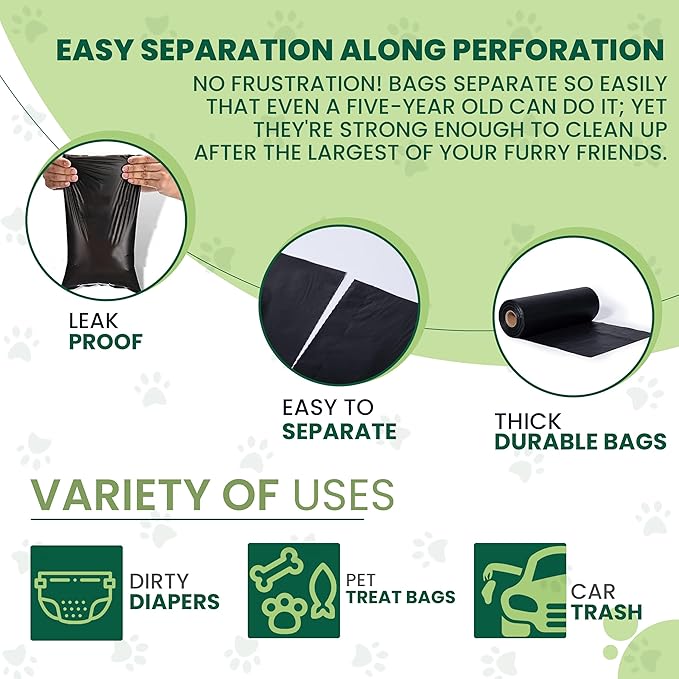 Dog Waste Bags 2000 Count - Thick, leakproof, tear-resistant replacement poop bags for outdoor dispensers