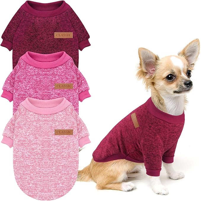 Idepet Pet Dog Classic Knitwear Sweater 3 Pcs, Fleece Coat for Small,Medium Dogs,Warm Pet Dog Cat Clothes,Soft Puppy Customes for Dog Grils Boys,Medium