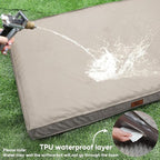Outdoor Dog Bed for Medium Dogs, Waterproof Dog Crate Mat Orthopedic Egg Crate Foam Pet Bed with Washable Removable Oxford Cover, Khaki