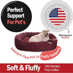 Majestic Pet 52 Inch Bagel Calming Dog Bed Washable – Cozy Soft Round Dog Bed with Spine Support for Dogs to Rest their Head - fluffy donut dog bed 52x35x11 (Inch) - Round Pet Bed X-Large – Burgundy