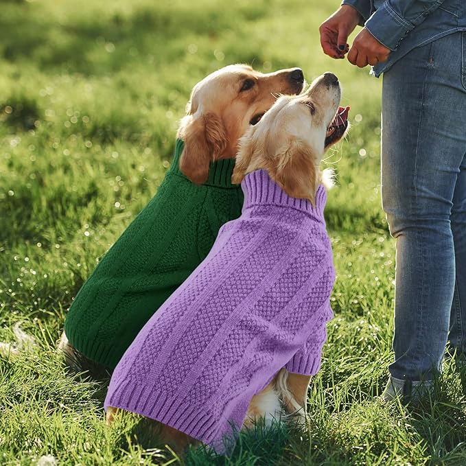 Queenmore XXL Dog Sweater,Large Dog Sweaters for Dogs Girls Boys,Xmas Turtleneck Pullover Pet Sweaters for Large Dogs,Cold Weather Doggie Sweatshirt Knitwear for Golden Retriever,Labrador(Purple,XXL)