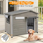 Large Outdoor Dog House Waterproof for Small to Large Sized Dogs with Openable Asphalt Roof, Anti-Chewing Iron Frame, Window, Weatherproof Indoor Outside Kennel Puppy Shelter (40" L*26.4" W*33.5" H)