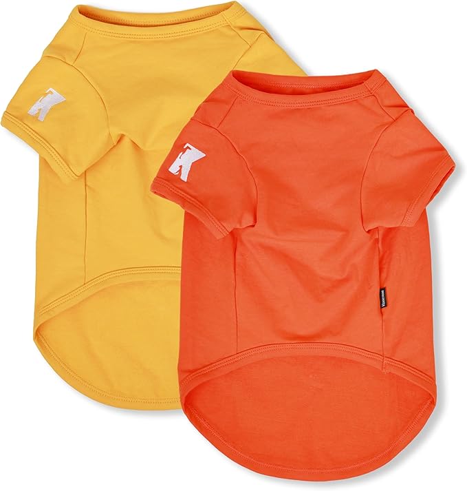 Koneseve Dog Shirts Breathable Cotton Dog Clothes Stretchy T-Shirt for Small Medium Large Dogs Cat Shirt Soft Puppy Outfit Kitten Apparel Pet Pullover Tee Blank Sweatshirt 2-Pack Yellow & Orange L