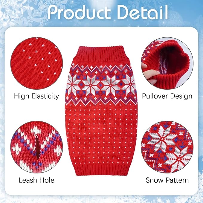 Kuoser Dog Sweater, Holiday Christmas Snowflake Pet Warm Knitwear Dog Sweaters Soft Puppy Clothing, Doggie Turtleneck Cold Weather Outfit Pullover for Small Medium Large Dogs Cats, Red M