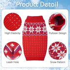 Kuoser Dog Sweater, Holiday Christmas Snowflake Pet Warm Knitwear Dog Sweaters Soft Puppy Clothing, Doggie Turtleneck Cold Weather Outfit Pullover for Small Medium Large Dogs Cats, Red L