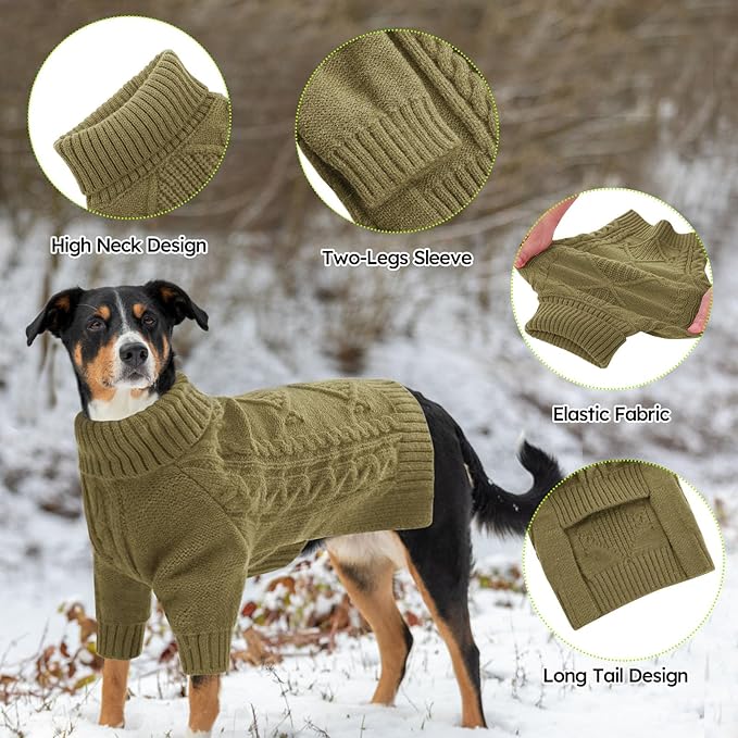 ASENKU Knitted Dog Sweater, Pullover Big Thermal Dog Winter Sweater, Turtleneck Doggy Sweaters for Large Medium Dogs Boy Girl, Warm Pet Sweaters Outfit Border Collie,Pit Bull,Golden Retriever, 3XL